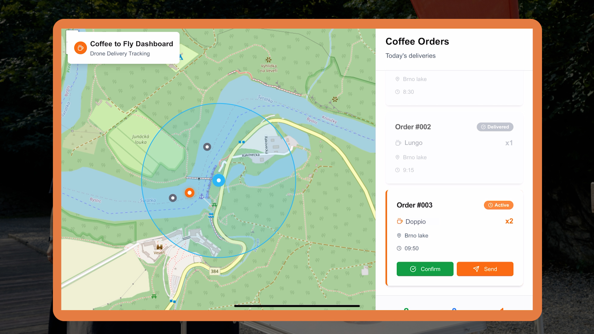 Dashboard with an active Doppio order showing Confirm and Send actions